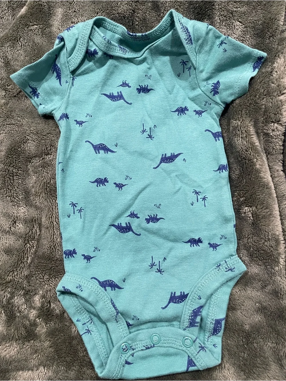 Carter's White Waffle Knit Dino Print One-Piece with Green Trim